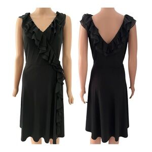 White House | Black Market black ruffled faux wrap dress.